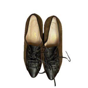 Hermès Suede & Leather Lace-Up Heeled Oxfords